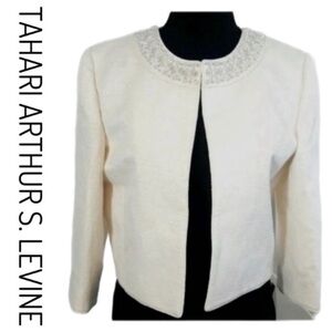 NEW Tahari Arthur S Levine Women's Blazer Size 8 Cropped Jacket Ivory Beaded